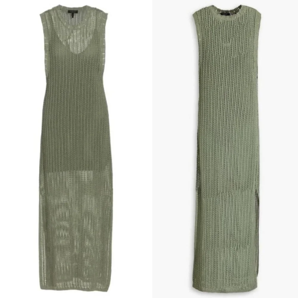 NEW Rag and Bone Riley Crochet Knit Split Hem Maxi Dress Sage Green Size XL Boho - Picture 15 of 15
